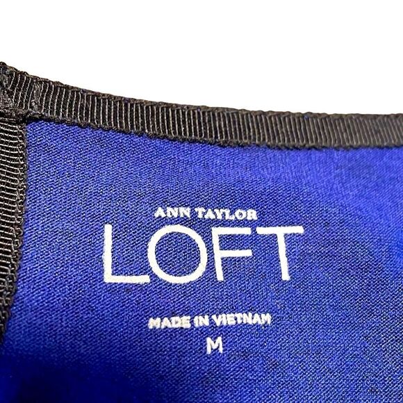 Loft blue & black print soft knit ruched sleeveless drape neck M - Picture 5 of 7